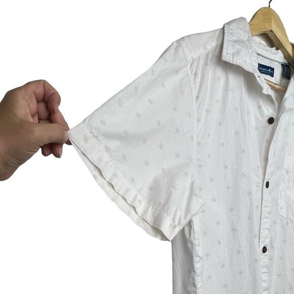 Caribbean Joe White w Off White Embroidered Palm Trees Short Sleeve Large - Picture 4 of 9
